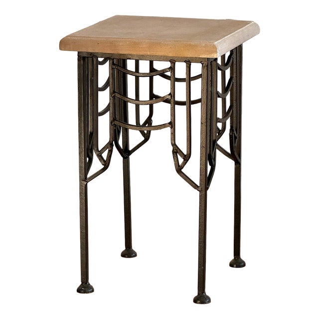 Iron and Stone Side Table For Sale