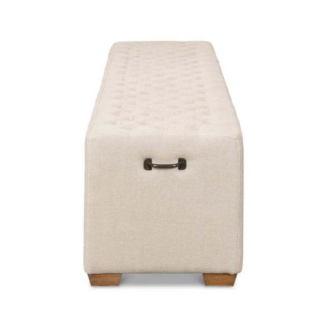 Modern Modern Tufted Linen Bench For Sale - Image 3 of 10