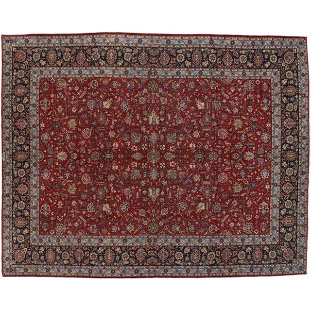 Mid 20th Century 20th Century Persian Kashan Area Rug - 10′7″ × 13′6″ For Sale - Image 5 of 6