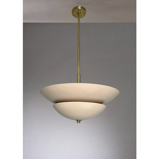 Cream Color Pendant Light Fixture With White and Antique Brass Finish For Sale - Image 10 of 12