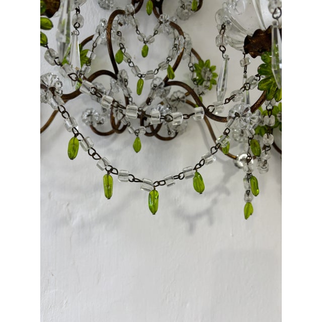 Chartreuse One of a Kind Green Chartreuse Murano Glass Macaroni Swags Italian Sconces 1900 For Sale - Image 8 of 12