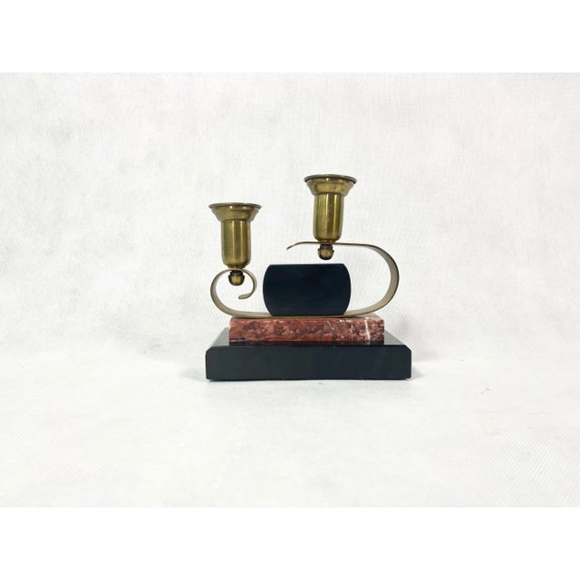 Gold French Art Deco Brass and Marble Candleholder, 1920s For Sale - Image 8 of 12