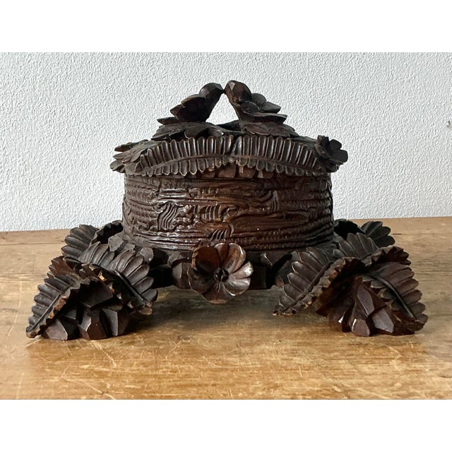 Vintage Boho Black Forest Hand Carved Casket Box For Sale In West Palm - Image 6 of 11