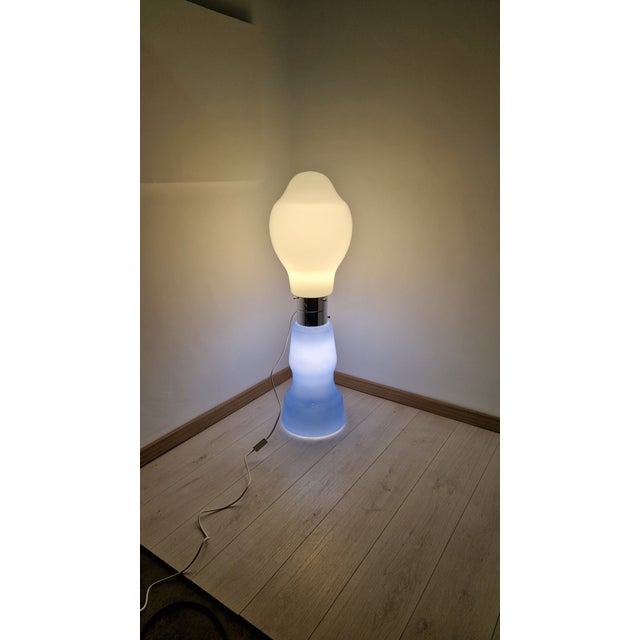 Floor Lamp with Blue Blown Glass Base and White Opaline Glass Upper Diffuser, Murano, 1990s For Sale - Image 6 of 15