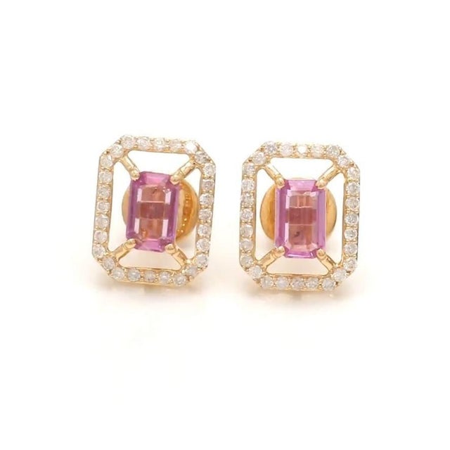 1.12 cts Natural pink sapphire and 0.38 cts diamond earrings in 14k gold For Sale - Image 11 of 18