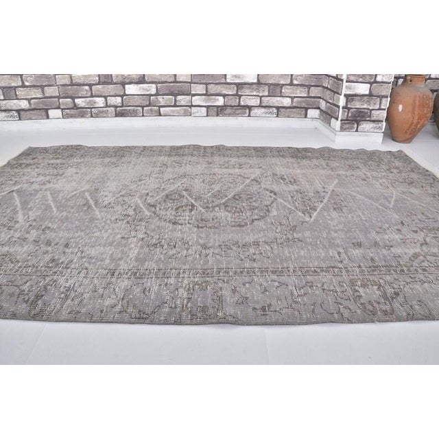 Vintage Distressed Turkish Area Rug, Monochromatic Grey and Charcoal Tones For Sale - Image 9 of 10