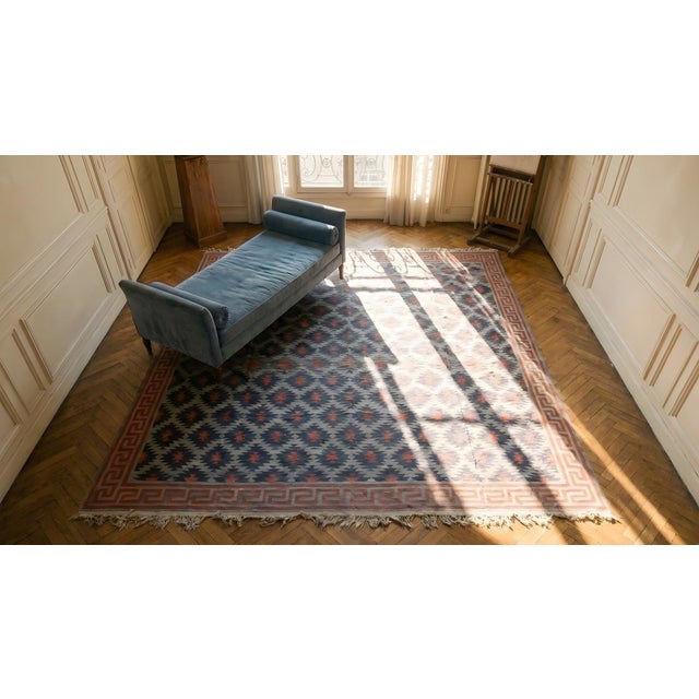 Amazing Blue and Red Color With Great Symmetric Design Antique Dhurrie Rug For Sale - Image 13 of 15