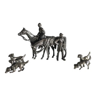 Western European Sterling Silver Miniatures - Hunting Scene With Horses & Dogs - Late 19th Century For Sale