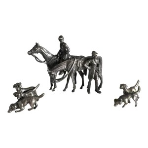 Western European Sterling Silver Miniatures - Hunting Scene With Horses & Dogs - Late 19th Century