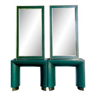 Vintage Boho Grasscloth Console and Mirror Sets - A Pair For Sale