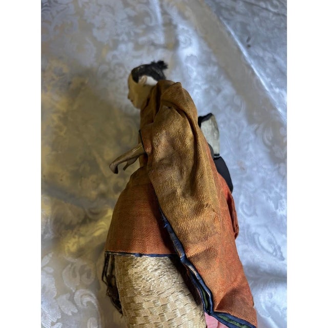 Antique Japanese Musha Ningyo Warrior Dolls Meiji Period Samurai Gofun Pair 9" For Sale - Image 16 of 17