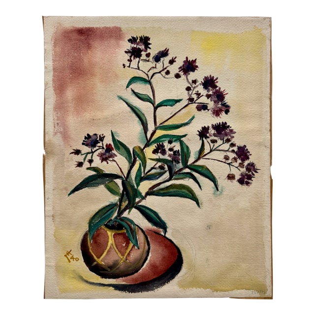 Henry Emil Salloch Original Watercolor on Paper Floral Still Life, 1940. For Sale