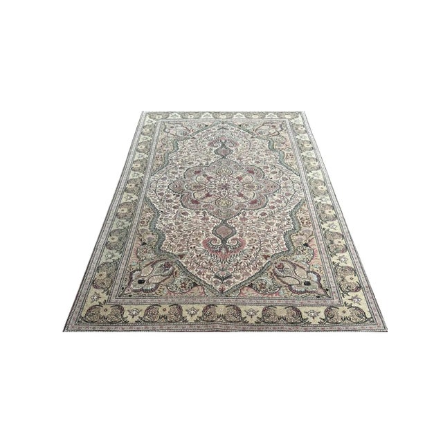 Exact Size: 6'5" x 9'7" Color: Natural Age: Old Materials: Wool Construction: Hand Knotted Origin: Turkey