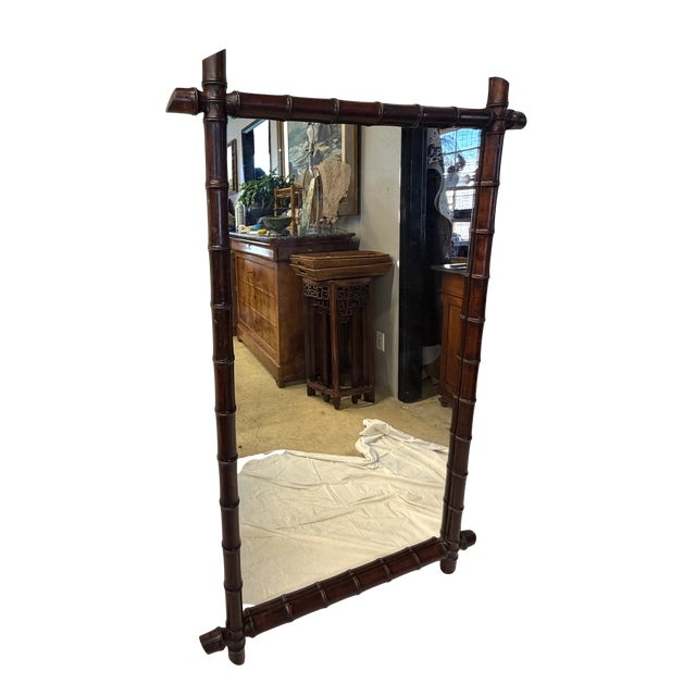 French Provincial Rare French Faux Bamboo Mirror 33" X 55" For Sale - Image 3 of 5
