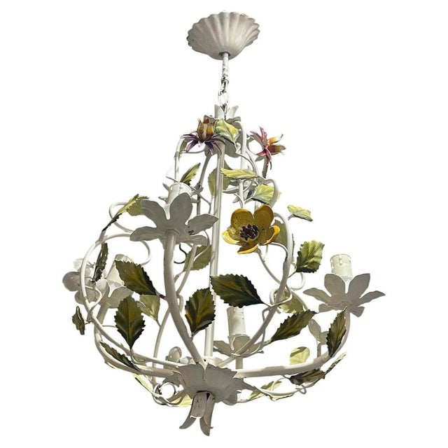 Italian Floral Chandelier in Hand Paint Metal, 1960s For Sale - Image 12 of 12