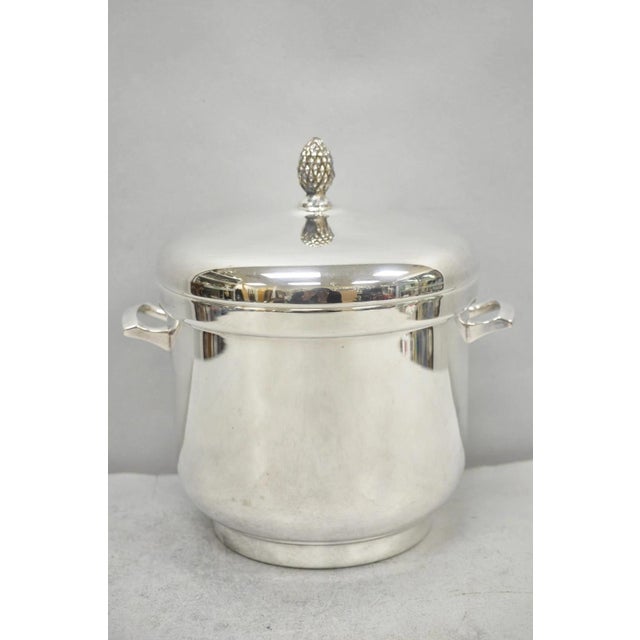 Vintage Sheffield Silver Co. Art Deco Silver Plated Glass Lined Covered Ice Bucket w/ Lid. Circa Mid 20th Century....