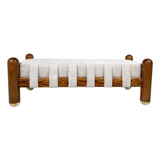 Italian Bench in Brass and Beige Fabric For Sale