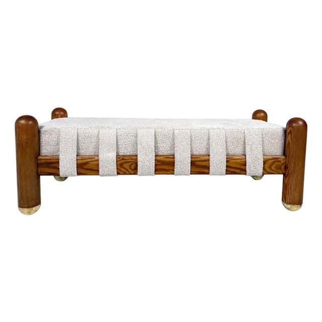 Italian Bench in Brass and Beige Fabric For Sale