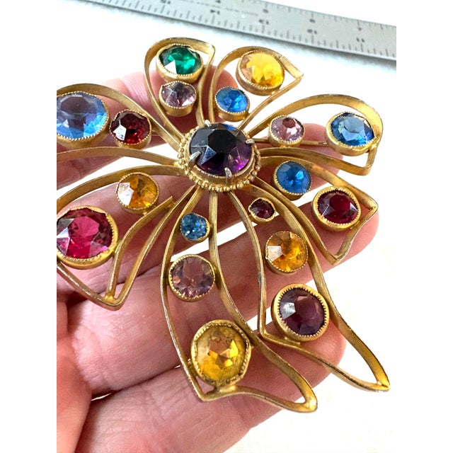 Mid 20th Century Vintage Gold Fill Rhinestone Brooch For Sale - Image 5 of 6