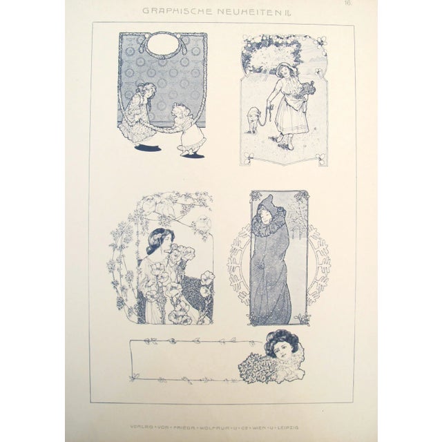 French 1900's German Decorator Prints, Blue Ladies - Pair For Sale - Image 3 of 3