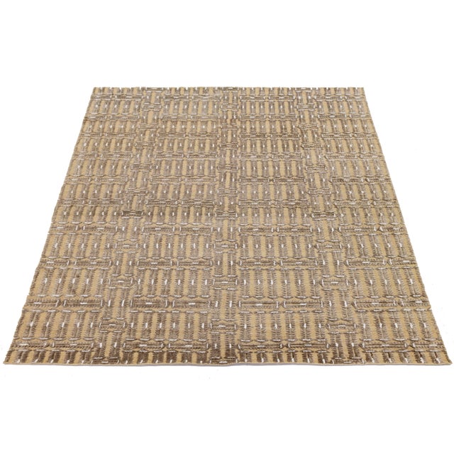 2010s 9 X 12 Contemporary Soumak Tan Wool and Jute Rug Handmade Geometric For Sale - Image 5 of 11