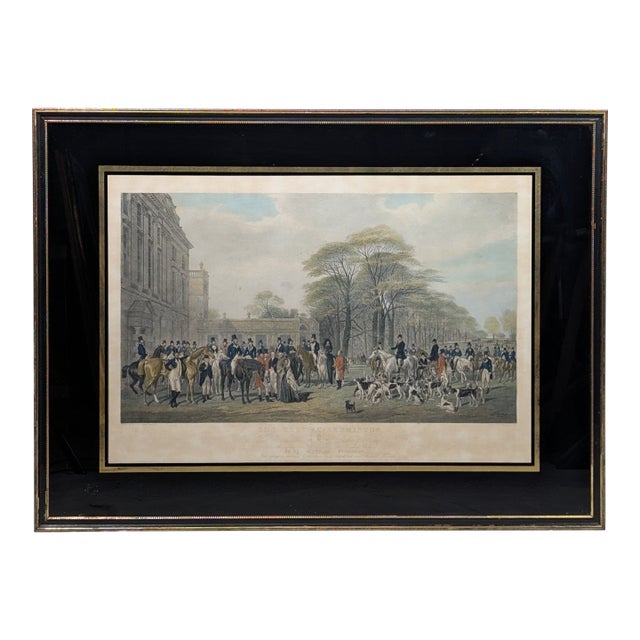 1847 Victorian English Sporting Hand-Colored Engraving by William Giller After William and Henry Barraud, "The Meet at Badminton", Framed For Sale