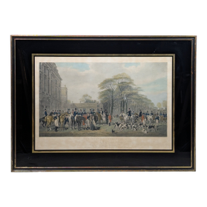 1847 Victorian English Sporting Hand-Colored Engraving by William Giller After William and Henry Barraud, "The Meet at Badminton", Framed