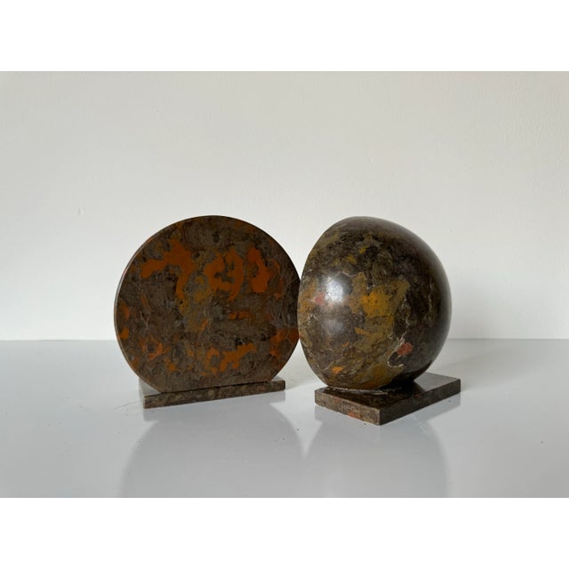 Stone Vintage Half Sphere Carved Marble Bookends - a Pair For Sale - Image 7 of 9