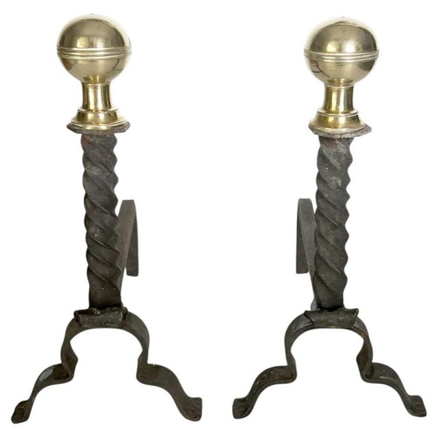 Andirons in Cast Iron and Brass, Black and Gold, France, 1960s, Set of 2 For Sale - Image 12 of 12
