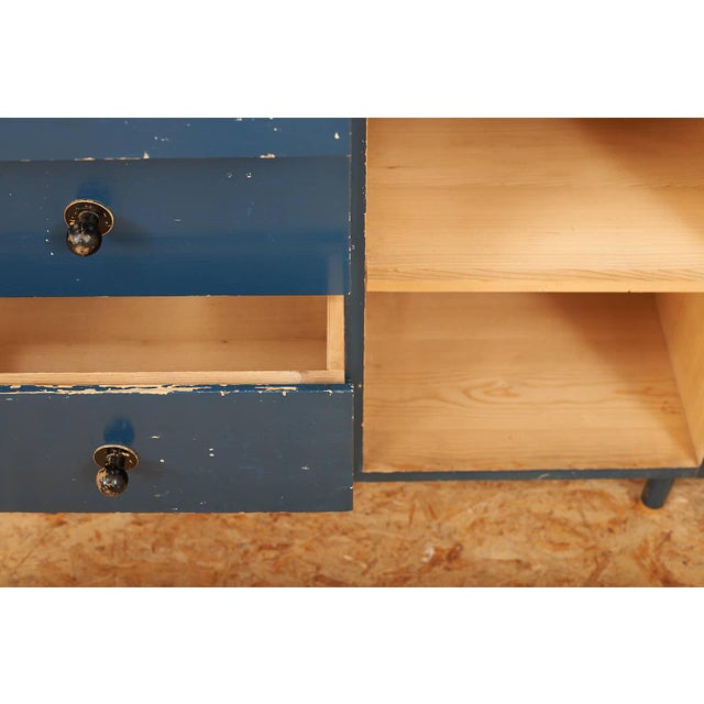 Blue Fir Chest of Drawers with Steel Tube Legs and Wooden Ends For Sale - Image 8 of 16