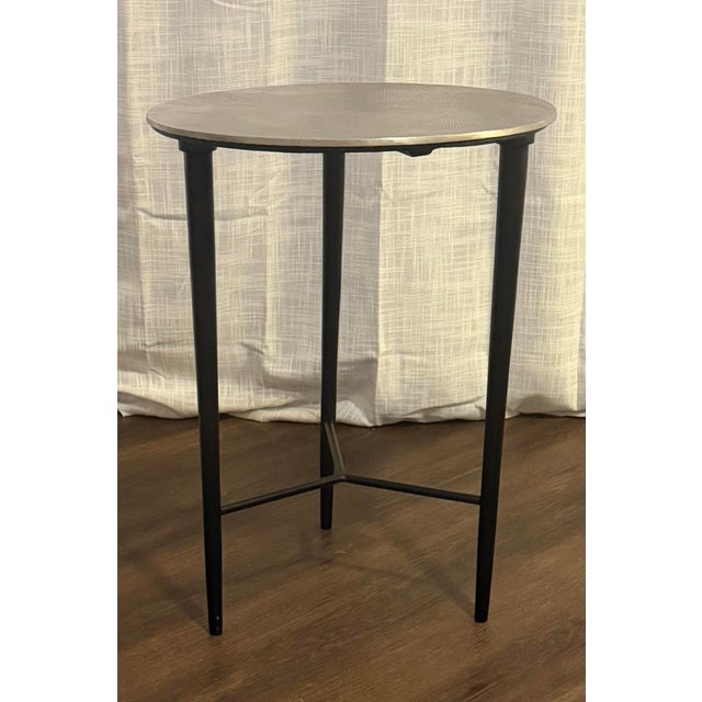 Mid-Century Modern Studio a Home by Global Views Circle Etched Accent Table in Antique Nickel For Sale - Image 3 of 8