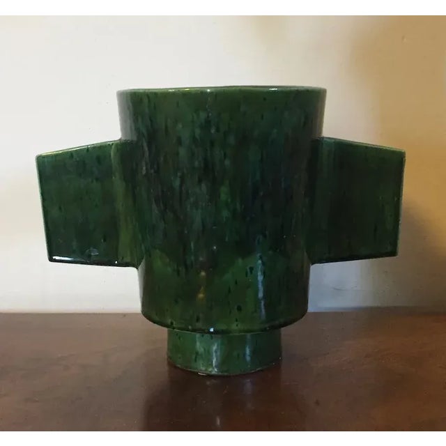 Green French Modernist Art Deco Pottery Vase For Sale - Image 8 of 13