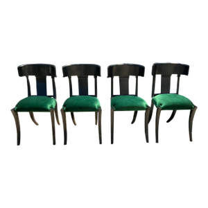 Klismos Style Dining Chairs Ebony Finish With Green Velvet - 4