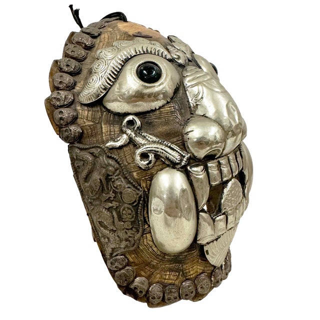 Early 20th Century Tibetan Buddhist Kapala Turtle Shell Ritual Mask For Sale - Image 4 of 13