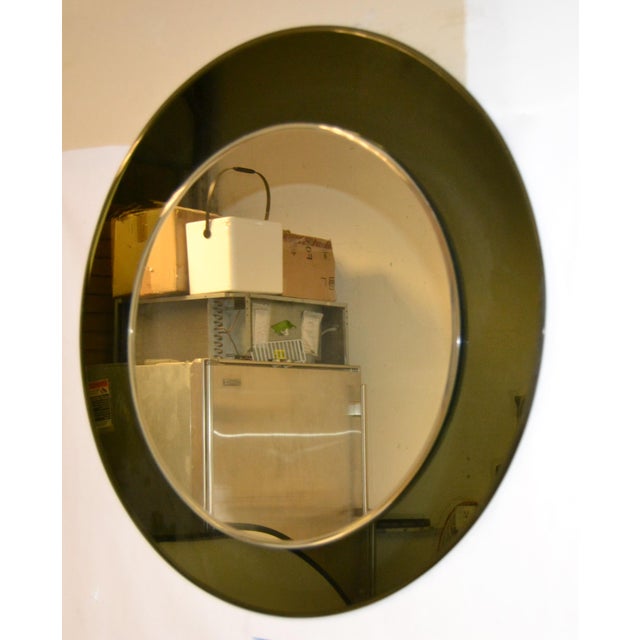 1960s Round Black Tinted Beveled Art Glass Wall Mirror Space Age Antonio Lupi For Sale - Image 11 of 12