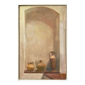 Vintage Modernist Interior Still Life With Terracotta Vessels, Signed