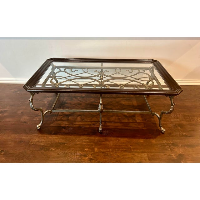 Brutalist VTG Klaussner Metal and Glass Top Coffee Table For Sale - Image 3 of 11