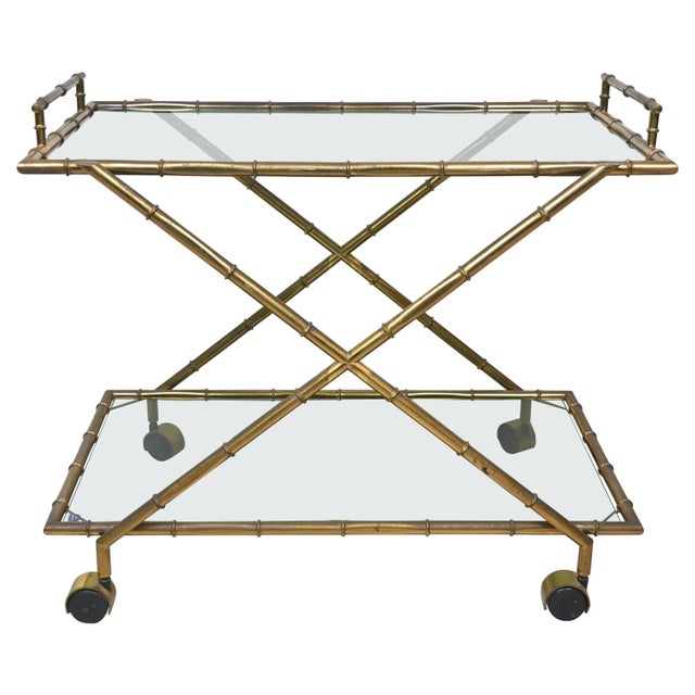 Faux Bamboo Brass & Smoked Glass Serving Cart from Rue Royale, France, 1960s For Sale - Image 18 of 18