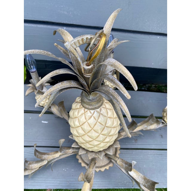 Vintage 1980s Quoizel Pineapple Tole Chandelier, Featuring a Large Central Ceramic Pineapple For Sale - Image 9 of 12