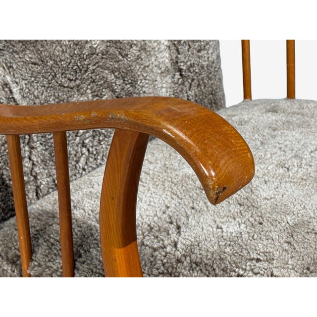 Swedish Modern, Lounge Chairs, Elm, Gray Shearling, Sweden, 1940s For Sale - Image 13 of 16