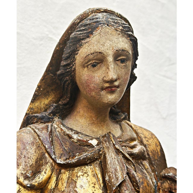 Madonna, Mother of God with Child, 18th Century, Carved Wood, Painted For Sale - Image 16 of 18