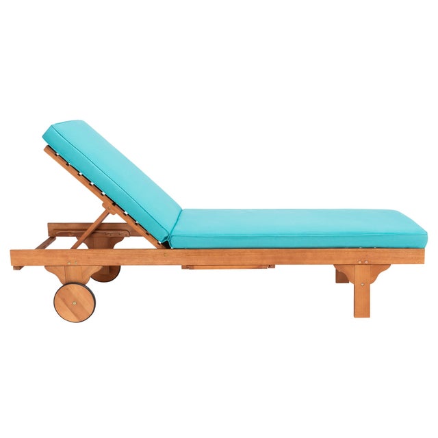 Spritely Home Newport Chaise Lounge Chair with Side Table, Natural/Aqua Cushion For Sale - Image 4 of 13