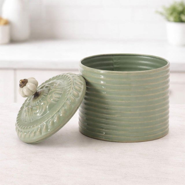2020s Ribbed Metal Canister with Lid 8"H For Sale - Image 5 of 5