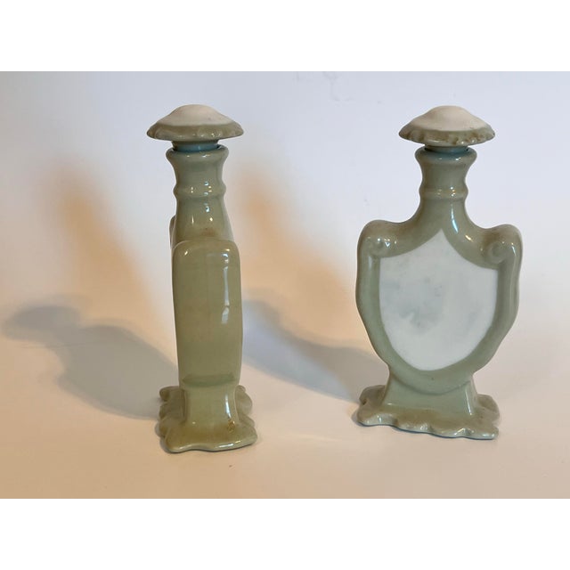 Pair of Ceramic Perfume Bottles, Pastel Green and White For Sale In Washington DC - Image 6 of 8