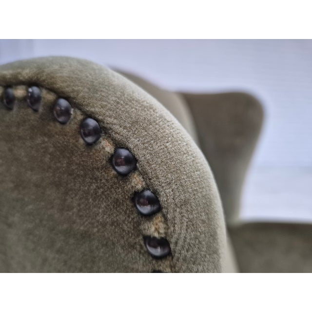 Vintage Danish Highback Chair in Furniture Velour For Sale - Image 16 of 18