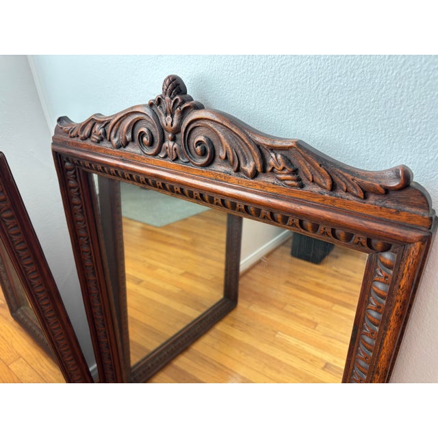 Antique Pair of Mahogany Carved Mirrors by Barker Bros. For Sale In Los Angeles - Image 6 of 8