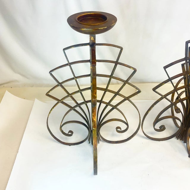 Metal 1980s Vintage Brutalist Alter, Mantle or Floor Pillar Candle Holders - a Pair For Sale - Image 7 of 10