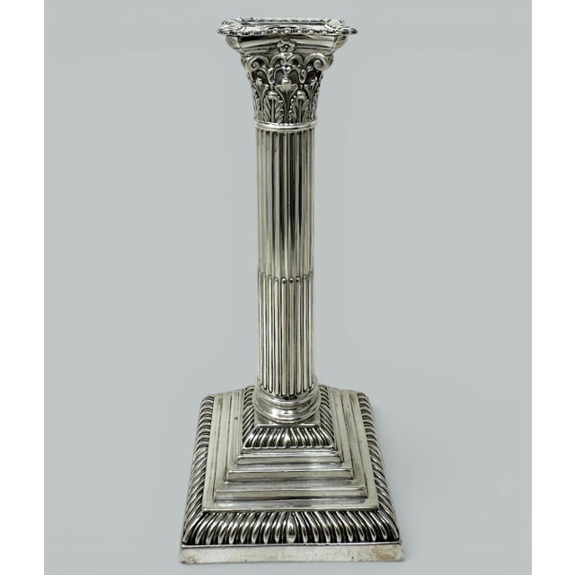 Stylish Single of early Mid-Century English Traditional Corinthian Column Pillar heavy gauge Sterling Silver Single Table...
