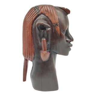 Vintage Makonde African Male Head Sculpture in Ebony, 1960s For Sale