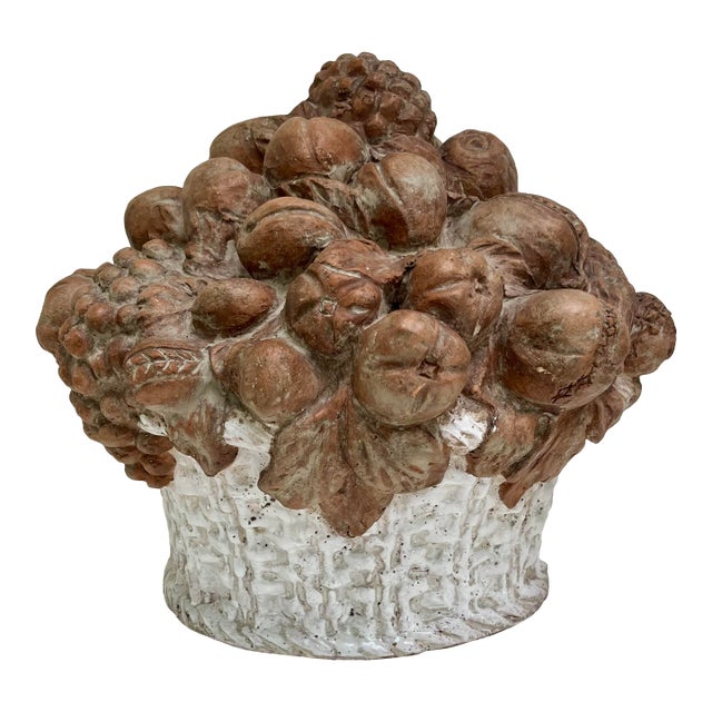 19th Century French Terracotta Fruit Basket Centerpiece Sculpture For Sale